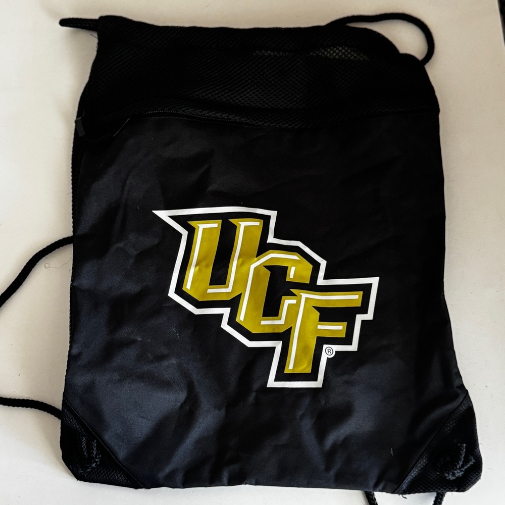 UCF Black Drawstring Backpack has zipper pocket New with tag